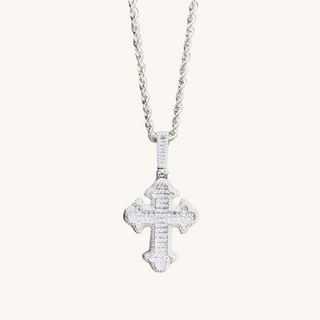 Men's Silver Iced-Out Cross Necklace