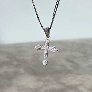 Silver Crystal Cross Necklace
