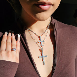 Vintage Silver Crystal Cross Necklace