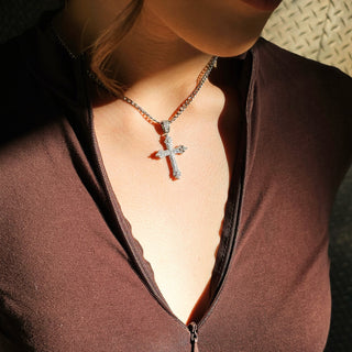 Silver Crystal Cross Necklace