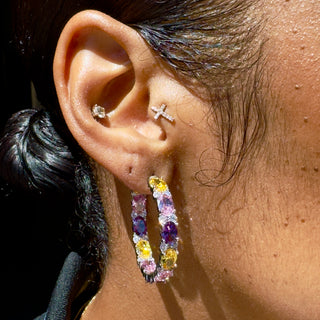Silver Multi-Crystal Link Hoops
