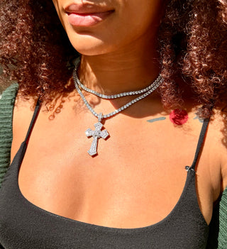 Silver Tennis Chain Enchanted Cross Necklace