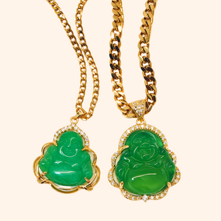 His & Hers Green Buddha Necklace Set