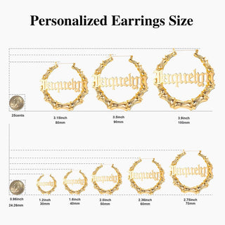 Silver Custom Bamboo Name Hoop Earrings