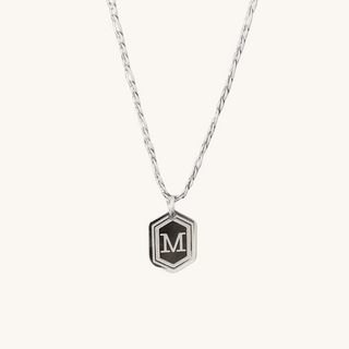 Men's Silver Hexagon Letter Necklace