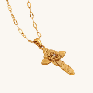 Rose Embraced Cross Necklace