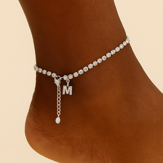 Silver Initial Tennis Anklet
