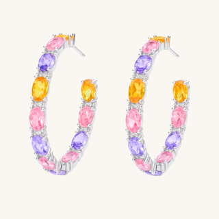 Silver Multi-Crystal Link Hoops