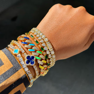 Multi-Color Gold Heart Tennis Bracelet