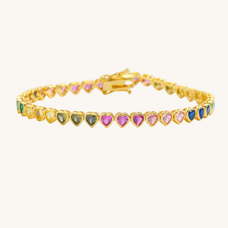 Multi-Color Gold Heart Tennis Bracelet