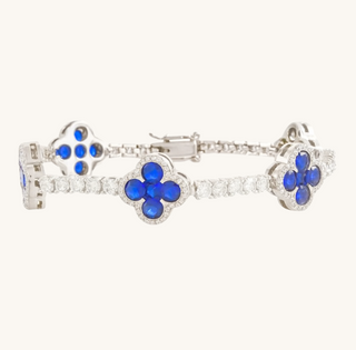 Silver Sapphire Clover Tennis Bracelet