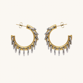 Mixed Metal Ring Accent Hoop Earrings