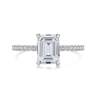 Silver Emerald Cut Diamond Ring