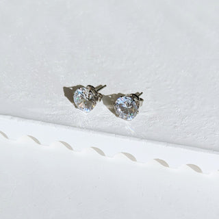 Men's Silver Classic Diamond Stud Earrings