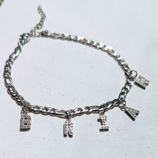 Silver Diamond Letter Name Anklet