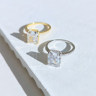 Silver Radiant Rectangle Cut Diamond Ring