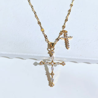 Double Crystal Cross Necklace