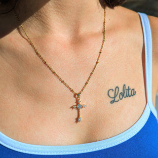 Detailed Crystal Cross Necklace