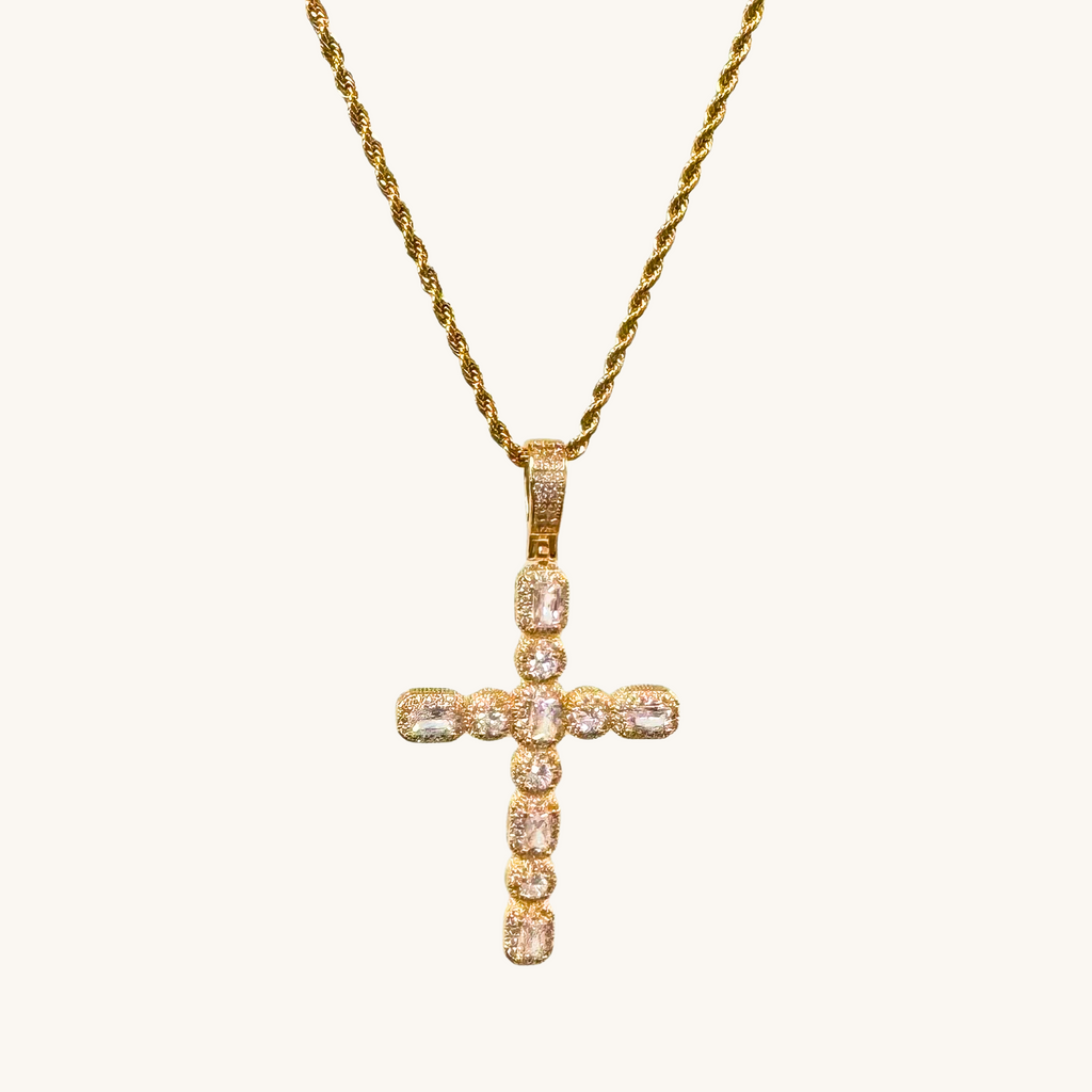 Vintage Gold Crystal Cross Necklace | Gogo Lush Gold / 16 Inches Vintage Gold Crystal Cross Necklace | Gogo Lush Gold / 16 Inches