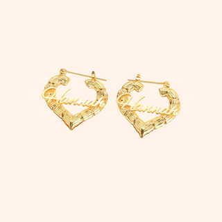 Custom Heart Bamboo Name Hoops