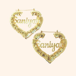 Custom Heart Bamboo Name Hoops