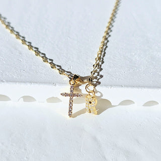 Crystal Cross Initial Necklace