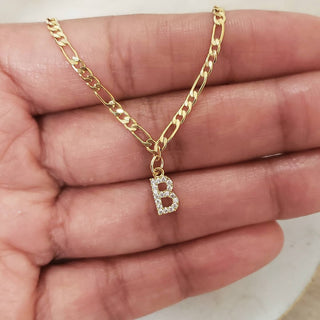 Gold Figaro Diamond Initial Necklace