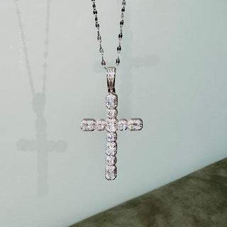 Vintage Silver Crystal Cross Necklace