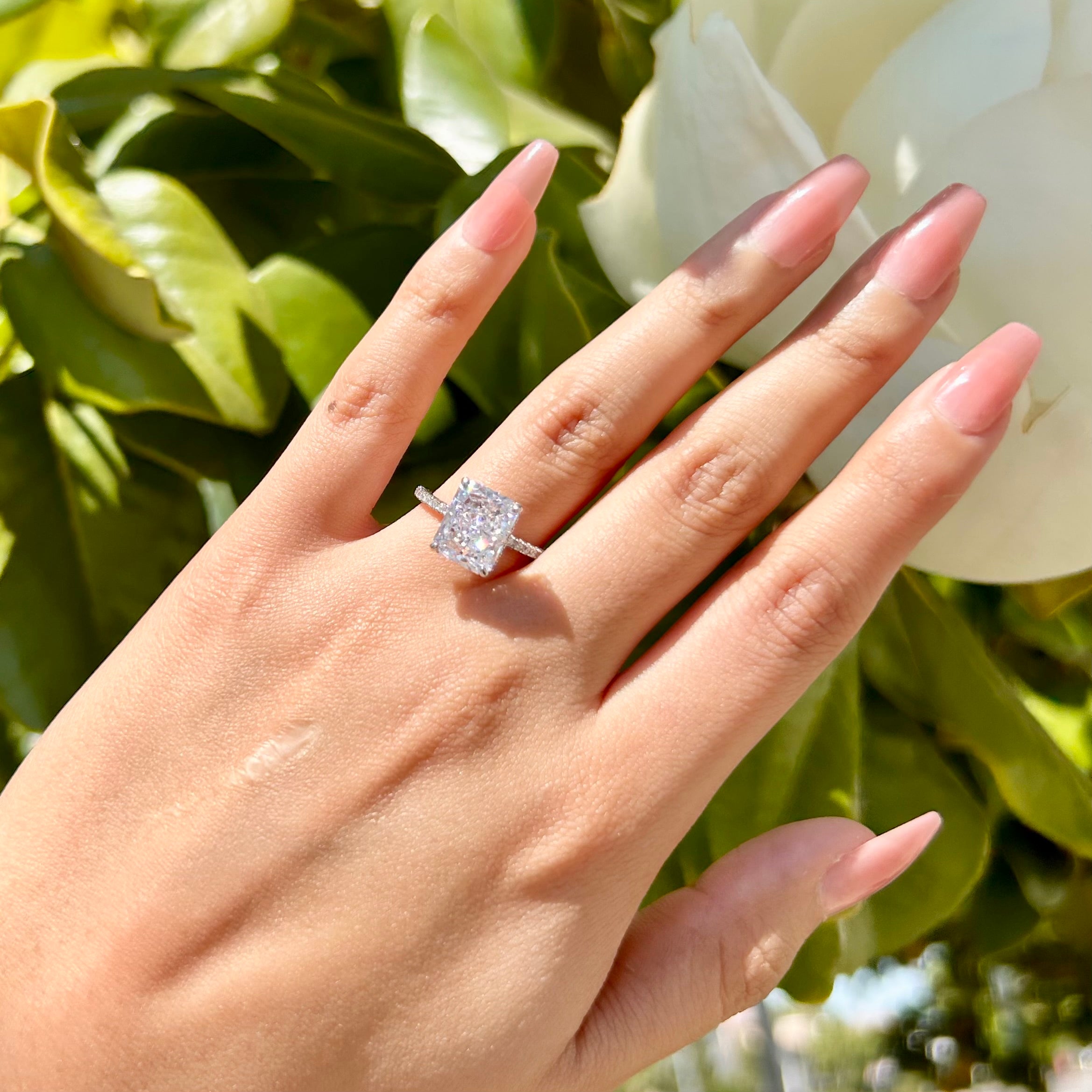 Buy Silver Radiant Rectangle Cut Diamond Ring Online | Gogo Lush