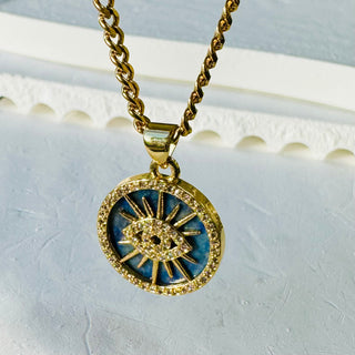 Blue Medallion Evil Eye Necklace