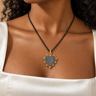 Noir Sacred Heart Pavé Necklace