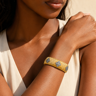 Gold Textured Clover Cuff Bracelet