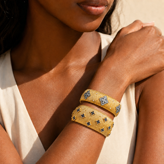 Gold Textured Sapphire Clover Cuff Bracelet