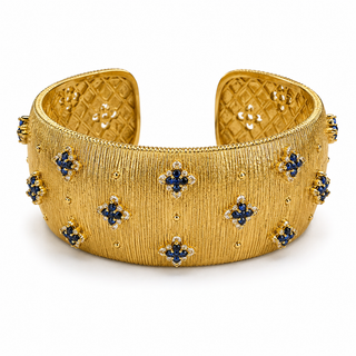 Gold Textured Sapphire Clover Cuff Bracelet