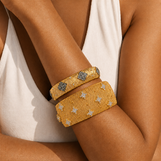 Gold Textured Crystal Clover Cuff Bracelet
