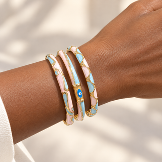 Enamel Evil Eye Bangle Set