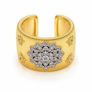 Kinsley Textured Pavé Mandala Wide Ring