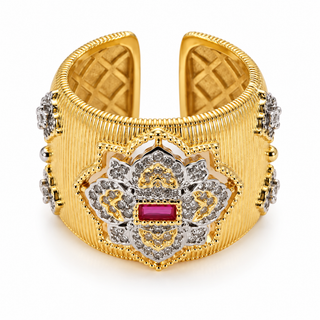 Kyra Ruby Crest Textured Wide Ring