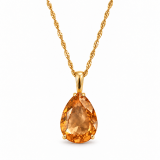 Amber Pear Citrine Drop Necklace