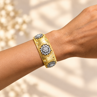 Gold Isadora Two-Tone Mandala Cuff Bracelet