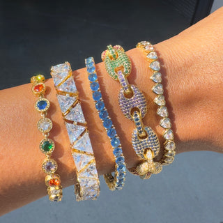 Gold & Blue Topaz 4mm Tennis Bracelet