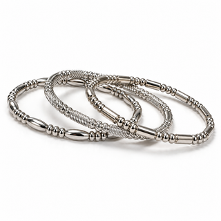 Silver Bead & Cable Stacking Bangle Set