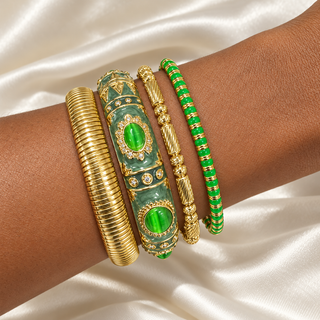 Emerald Jade Ornate Bangle Stack Set