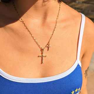 Double Crystal Cross Necklace