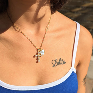 Heart Mother of Pearl Cross Necklace