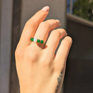 Handmade Jade and Moostone Moving Ring