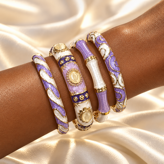 Lavender & Cream Enamel Bangle Set
