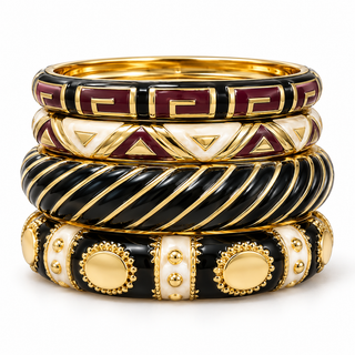 Astra Onyx & Cream Enamel Bangle Set