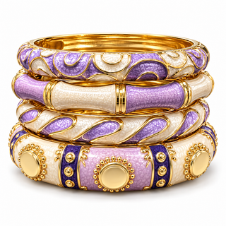 Lavender & Cream Enamel Bangle Set