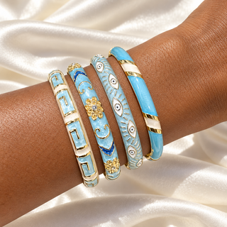 Baby Blue Evil Eye Enamel Bangle Stack Set